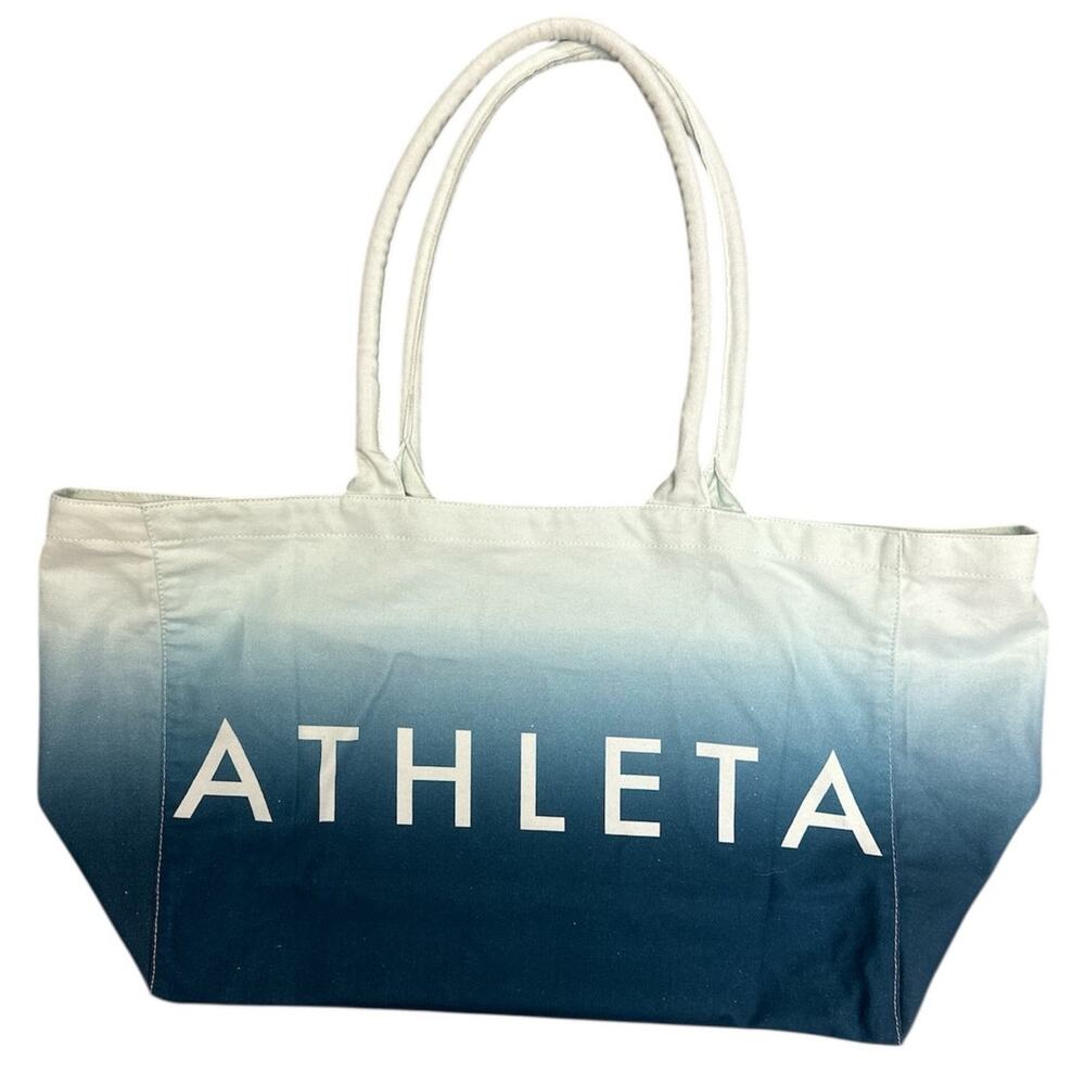Athleta Blue White Ombre Beach Tote Bag 100% Cotton - Picture 1 of 6